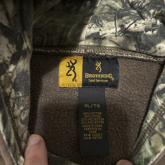 Browning Hoodie Mens XL Brown Camo Buckmark Logo Pullover Sweatshirt Hunting - Picture 2 of 6